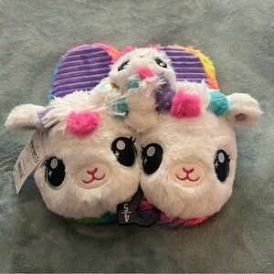 LITTLE Girls Llama Slippers and Wrist Hugger Slap Bracelet